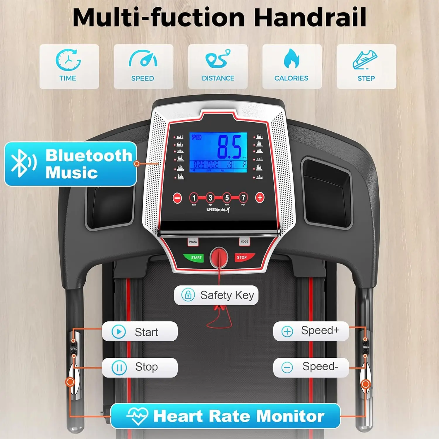 Home Folding Treadmill, 3.5HP Quiet Motor, 350 lbs Capacity, Portable with 3-Level 12% Manual Incline, Bluetooth Speaker & Shock Absorption