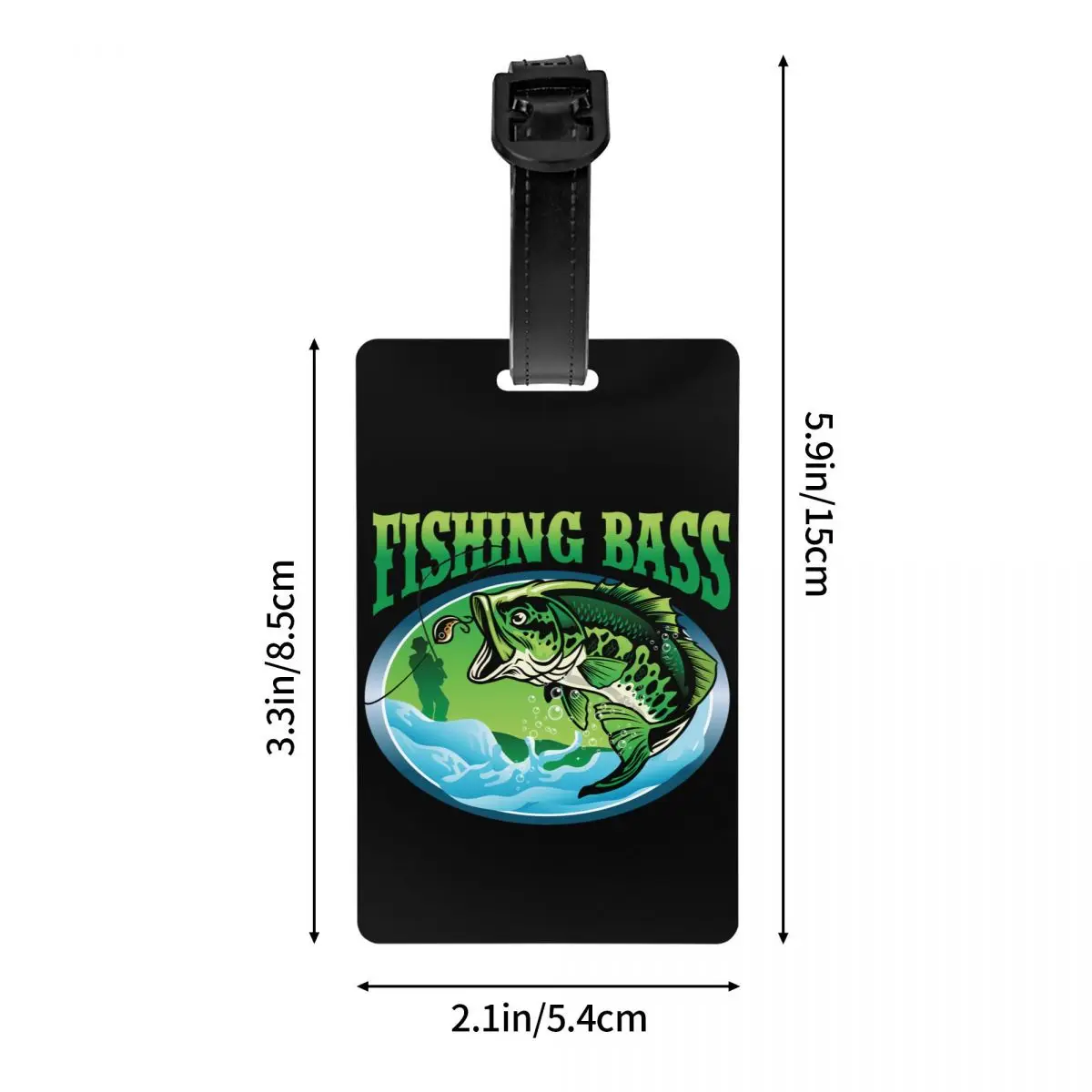 Custom Fish Fisherman Fishing Bass Luggage Tag With Name Card Privacy Cover ID Label for Travel Bag Suitcase