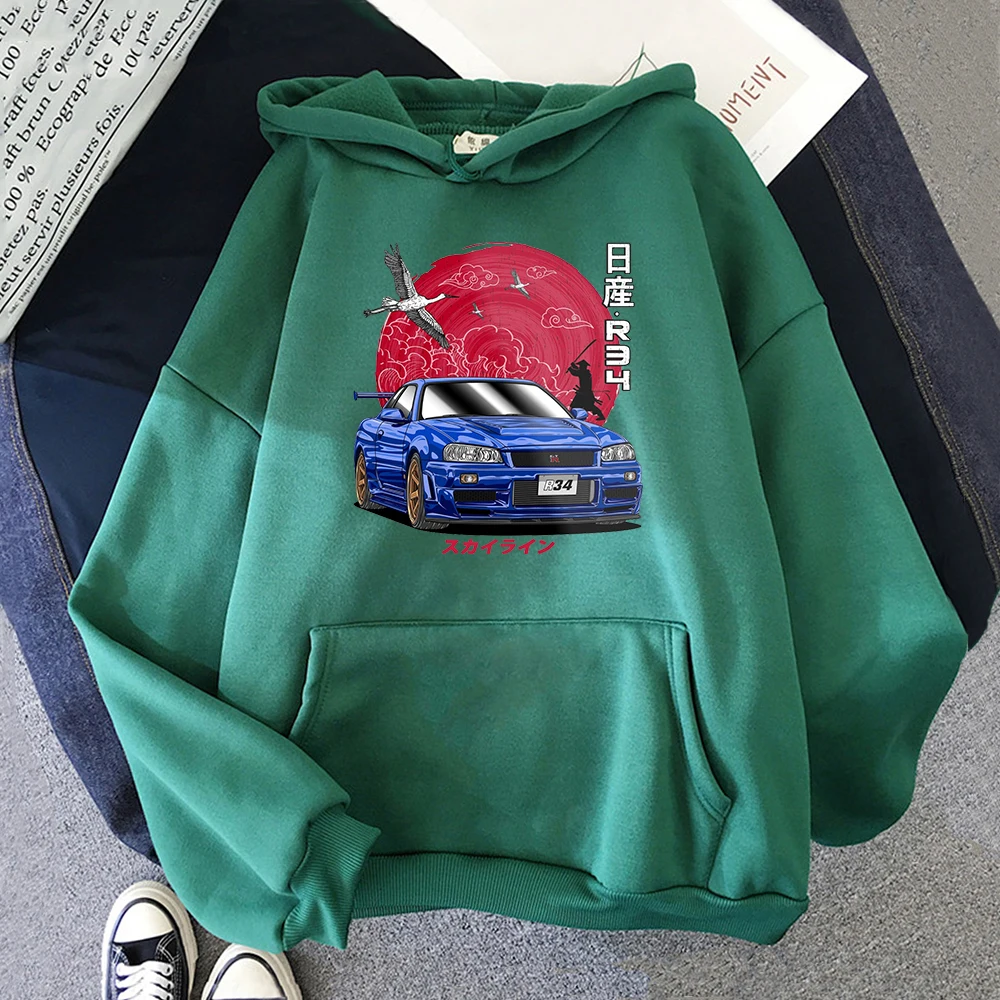 Anime Hoodie Men Sweatshirts for JDM Car Japanese Streetwear Casual Long Sleeve Tops Oversized Hoody Japan Style Cloth