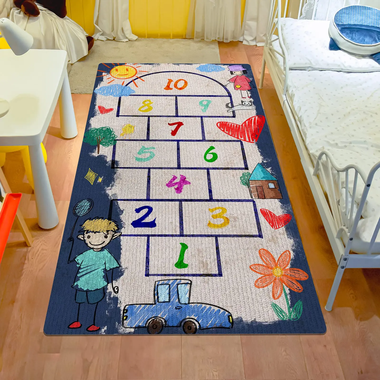 Fashion Hopscotch Carpet Educational Children\'s Baby Nursery Rugs for Playroom Classroom Bathroom Living Room Decor Crawling Mat