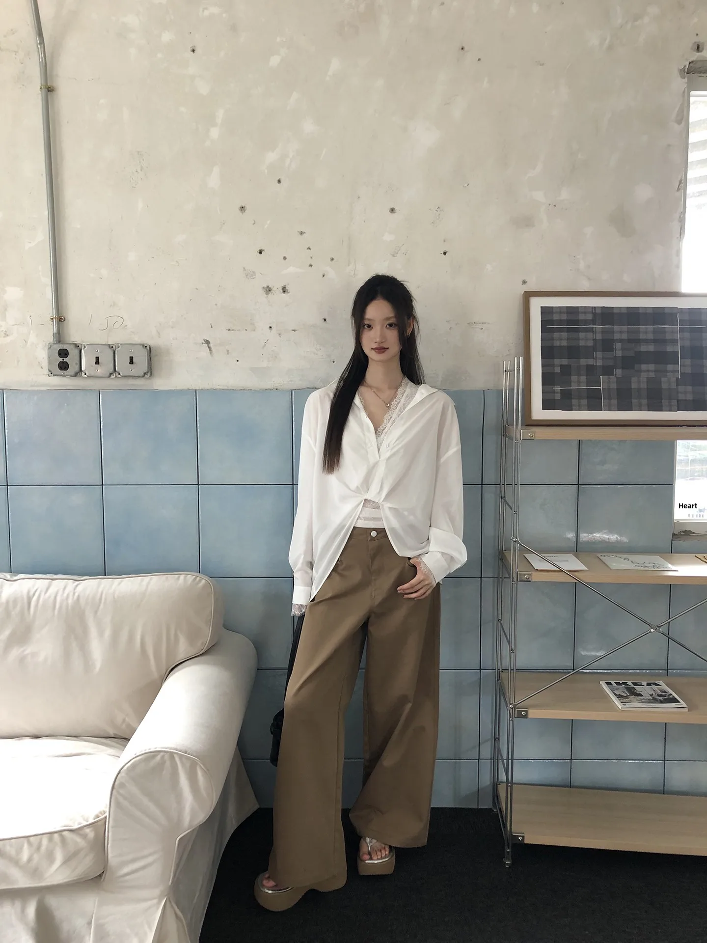 

Sun Protection White Lace irt Women's Summer Loose Sle Premium Quali Commute Faion Simple Design Long Sve Ne