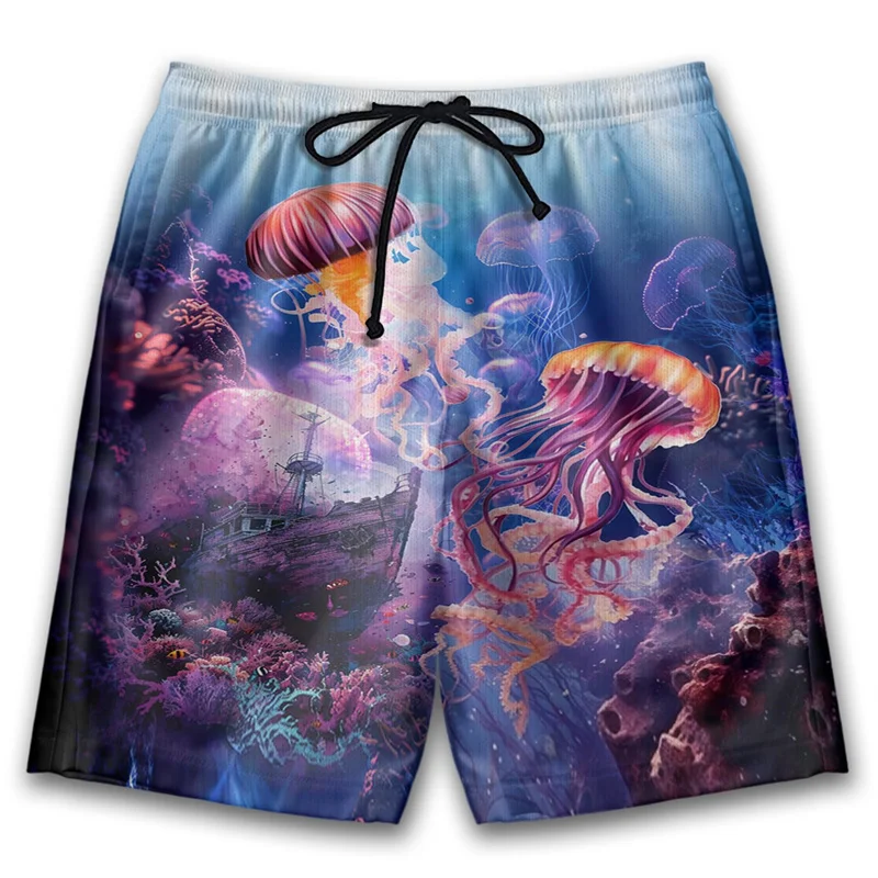Fashion Jellyfish Pattern Beach Shorts For Men 3D Printing Sea Animal Swimming Trunks Kids Summer Quick Dry Surfboard Shorts