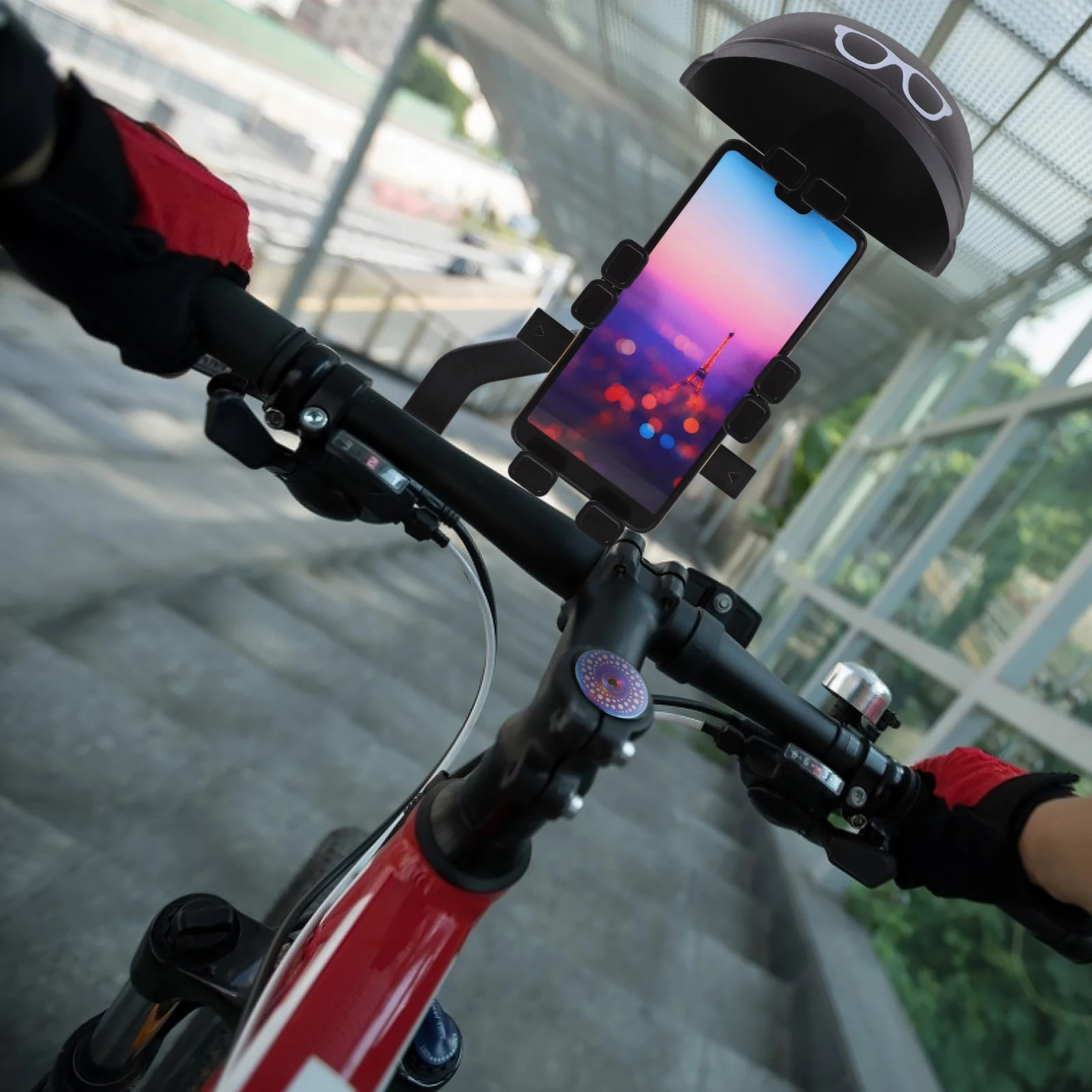 

Waterproof Bike Phone Holder for Cycling Alloy ABS Mobile Stand Sunshade Cap Rearview Mirror Compatible Smartphones