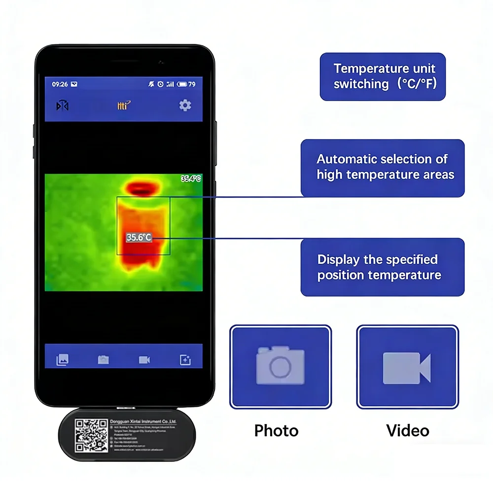 HT-102 Mobilna kamera termowizyjna do urządzeń Android z portem Type-C, kamera wizualna 640X480, rozdzielczość 32x32, dwuobiektywowa kamera termowizyjna na podczerwień — zdjęcie 6