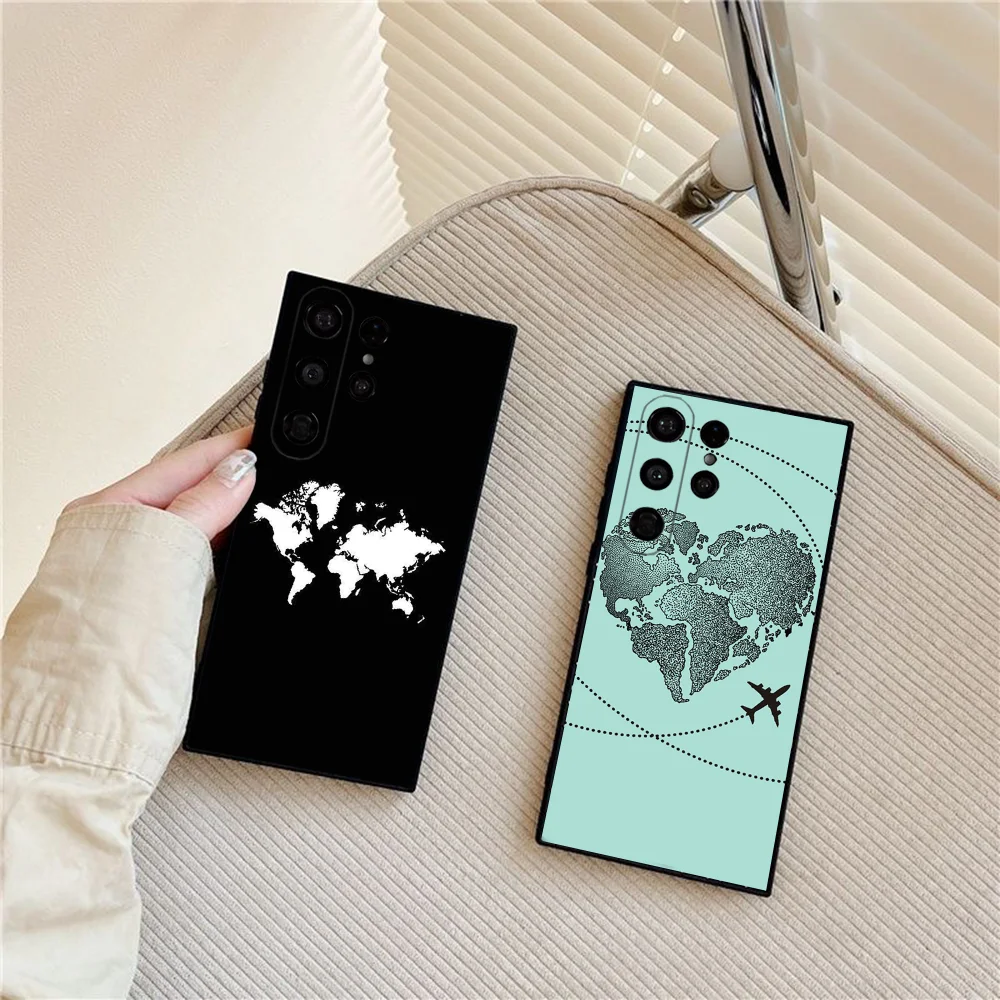 

World Map Travel Plans Phone Case For Samsung Galaxy S25 Ultra S22 S23 S24 Ultra S21 S20 5G Protective Soft Silicone TPU Funda