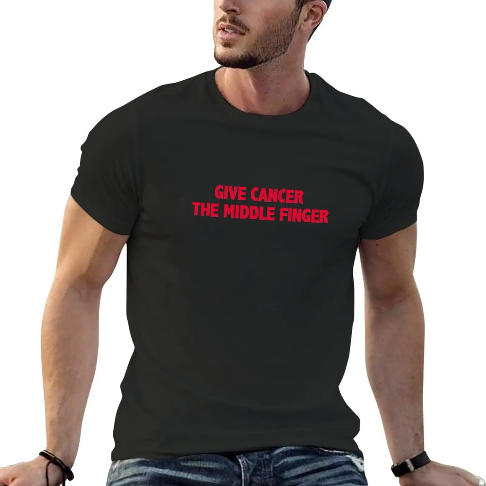 

Give Cancer the Middle Finger T-Shirt oversized t shirt customizeds cheap stuff plus size tops graphic tshirt men