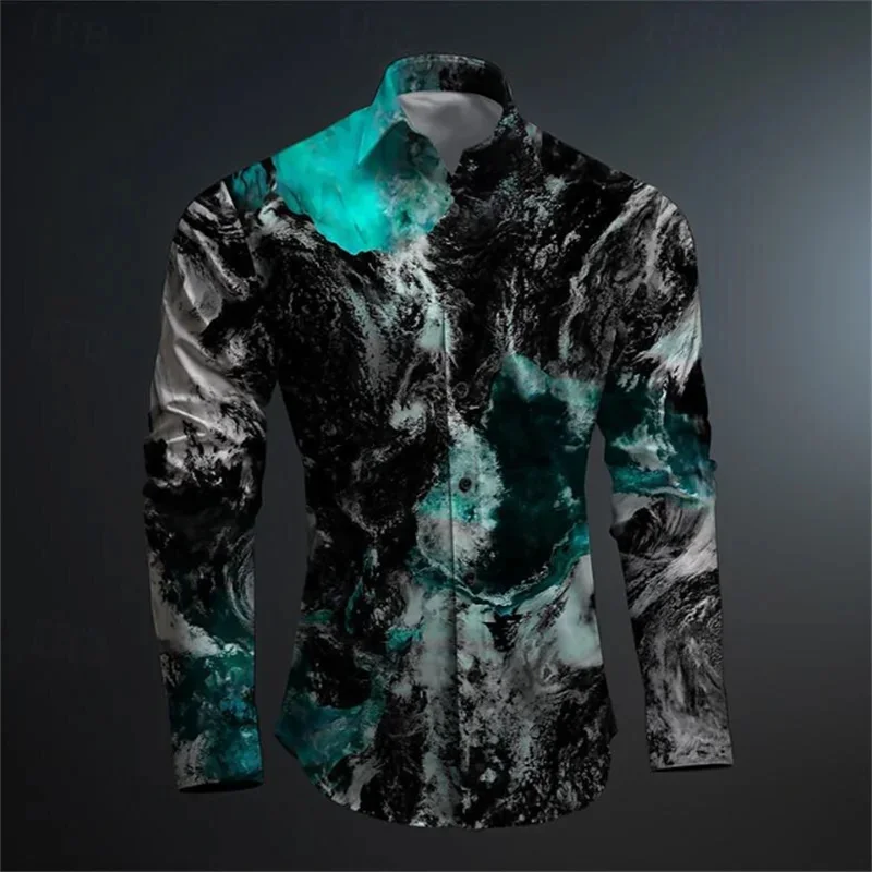 Men\'s ink graffiti irregular colors 2024 new retro casual outdoor cardigan shirt soft and comfortable plus size