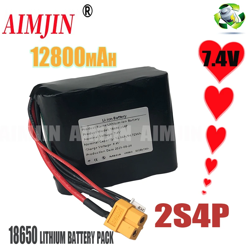 

AIMJIN 2S4P 7.4V 12.8Ah 8.4V High Capacity UAV Rechargeable Li-ion Battery for Various RC Airplane Drone Quadrotor XH2.54-3P XT6