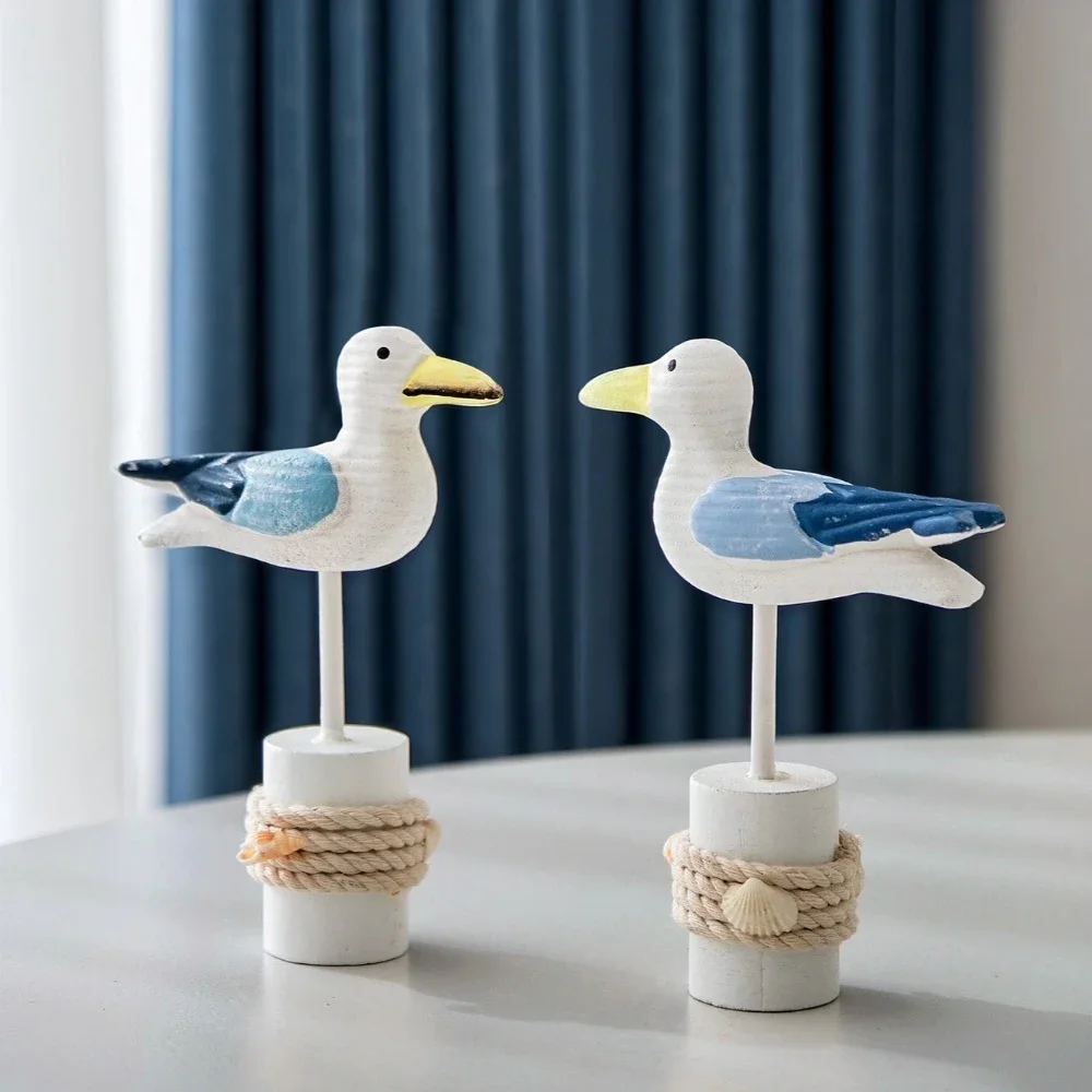 Wooden Seagull Figurine,Nautical Coastal Crafts Nordic Birds Sculptures for Home Outdoor Garden Yard Seaside Beach Beauty Decor