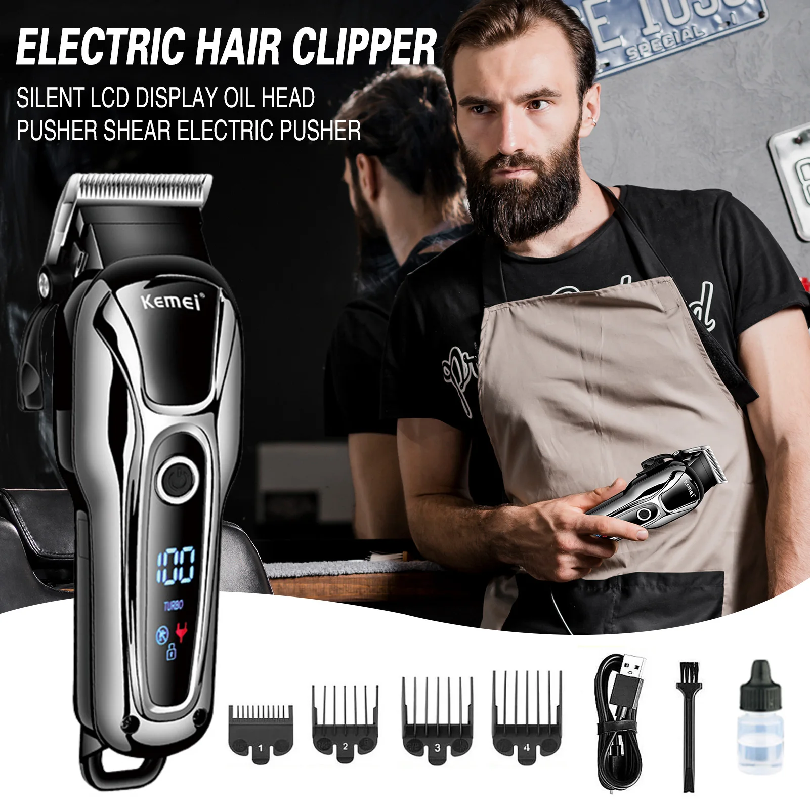 Cordless Electric Hair Clippers Noise Reduction Strong Power Electric Clipper for Haircut Beard Shaver Barbershop