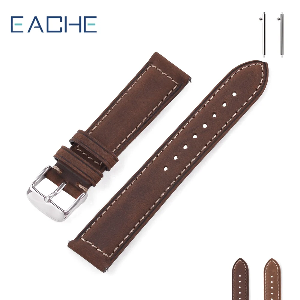 EACHE Genuine Leather Watch Band 20mm 22mm Light Brown Dark Brown Matte Retro Watch Strap With Quick Release Spring Bar