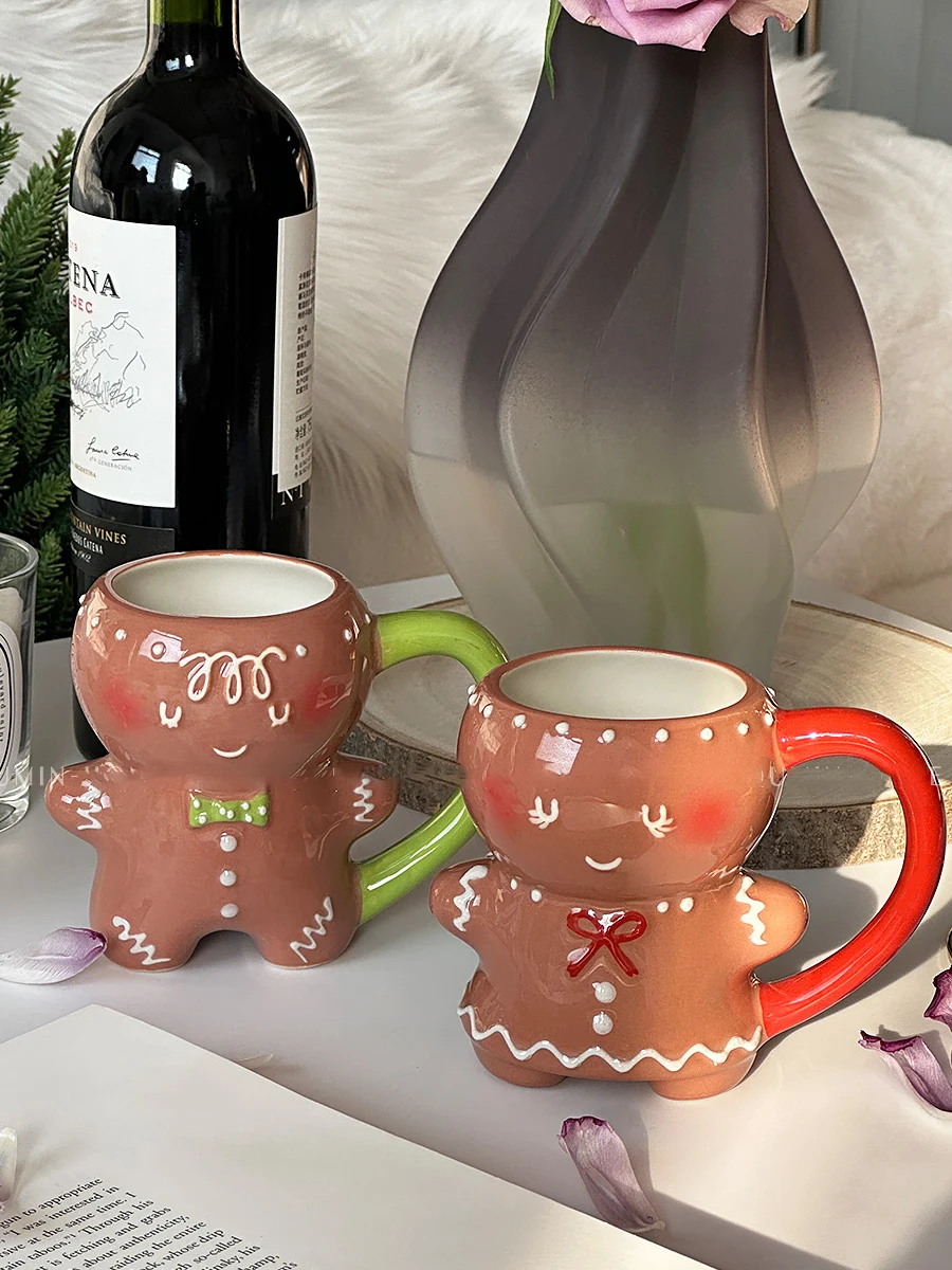 Cartoon Cute Christmas Gingerbread man Ceramic Coffee Cup Mug Couple Ceramic Water Cup Teacup Juice Drink Mug Small Gift