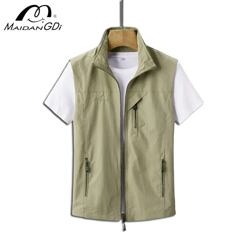 Men\'s Fitted Vest Fashionable Single Row Zipper Quick Drying Men Mature Simple Outdoor Oversized Male Jacket Maximum Size 6XL