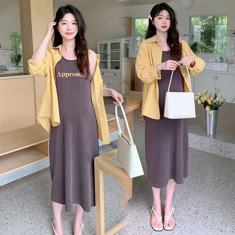 

Pregnant Women Summer Dress Back Split Sleeveless Maternity Sundress Fashion Letters Printing Pregnancy Tank Dress Casual Dress