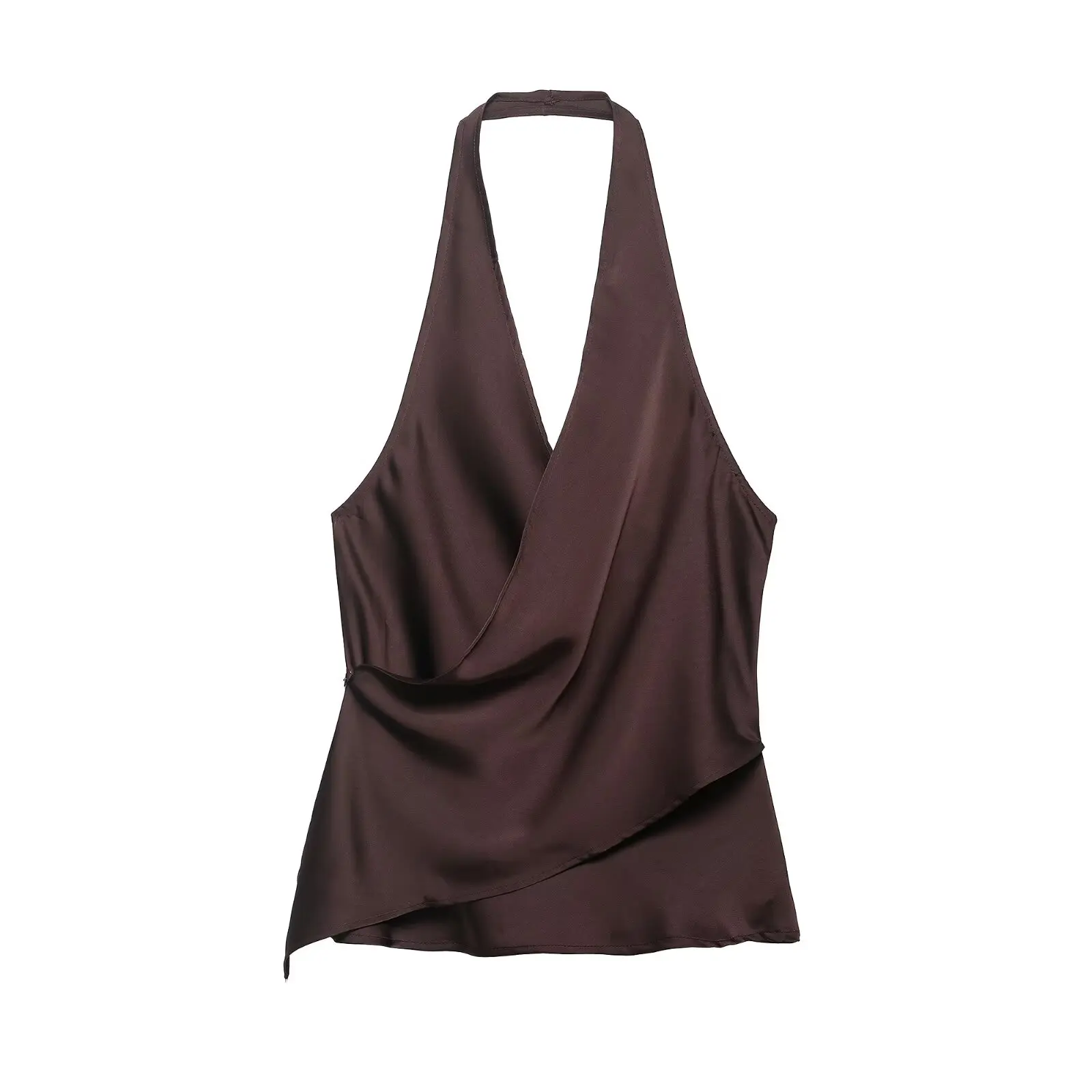 HH Damen Sommer Satin Neckholder-Top Damen Wickel-Bluse mit V-Ausschnitt und Rückenbindung Asymmetrische Bluse Niedliche Alltags- Urlaubs- und Geschäftskleidung – Detail 29