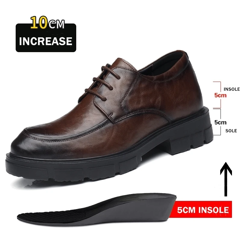 Men Elevator Dress Shoes 10cm Height Increase Black Brown