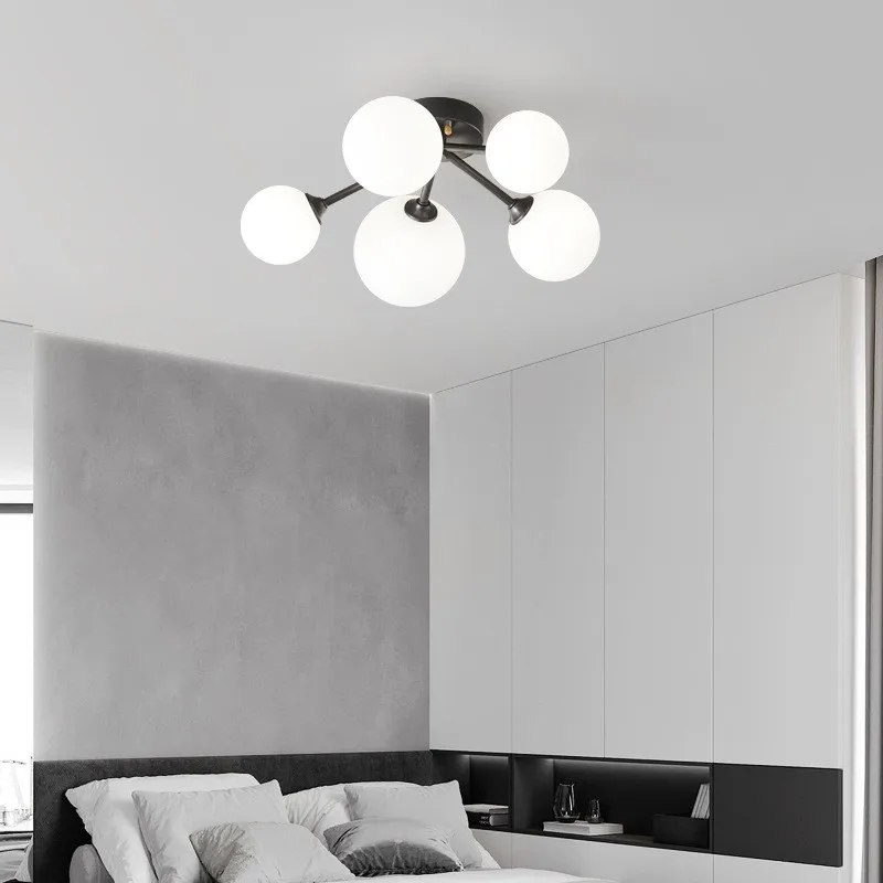 Modern Minimalist Black Magic Bean Ceiling Light For Bedroom Restaurant Corridor Creative Metal Glass Bubble Ball Deco Luminaire