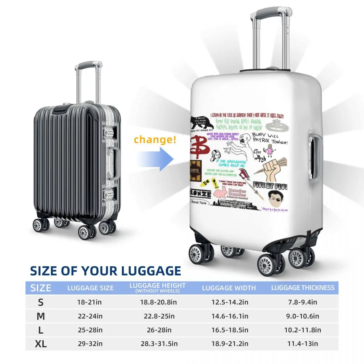 بافي مصاص الدماء القاتل الكولاج غطاء حقيبة حماية مرونة رحلة الأمتعة حامي يغطي لمدة 18-32 بوصة