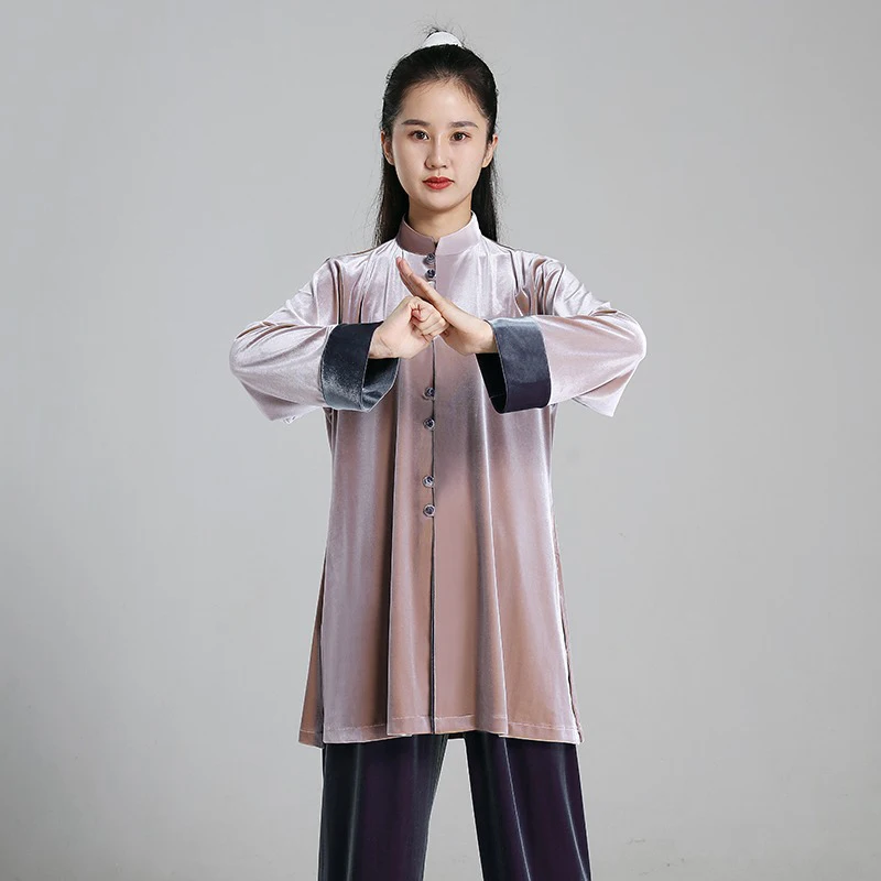 Kun Master Thicken Velvet Taichi Uniform Elegant Winter Martial Arts Suit Kung Fu Clothes Taiji for Women