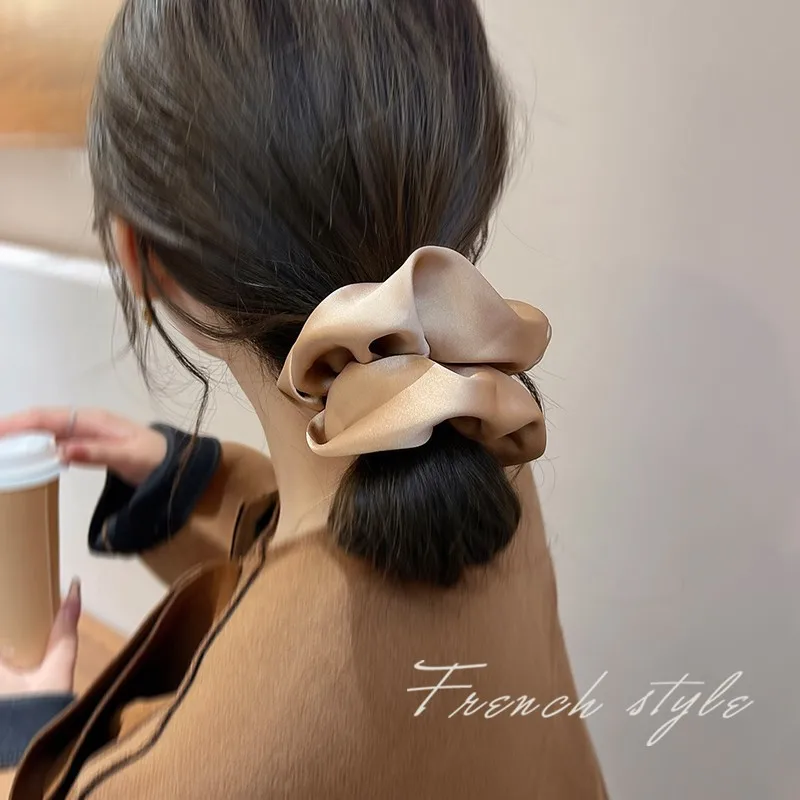 Banda elástica de seda para el cabello para mujer, de Color sólido coleteros grandes y elegantes, lazos para el cabello, accesorios para el cabello