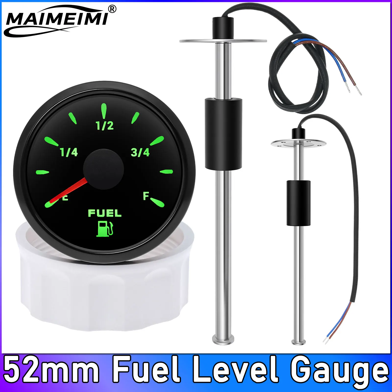 52mm Fuel Level Gauge 0-190 Ohm Fuel Float Level Sensor 100MM-550MM 7 Color Light 2