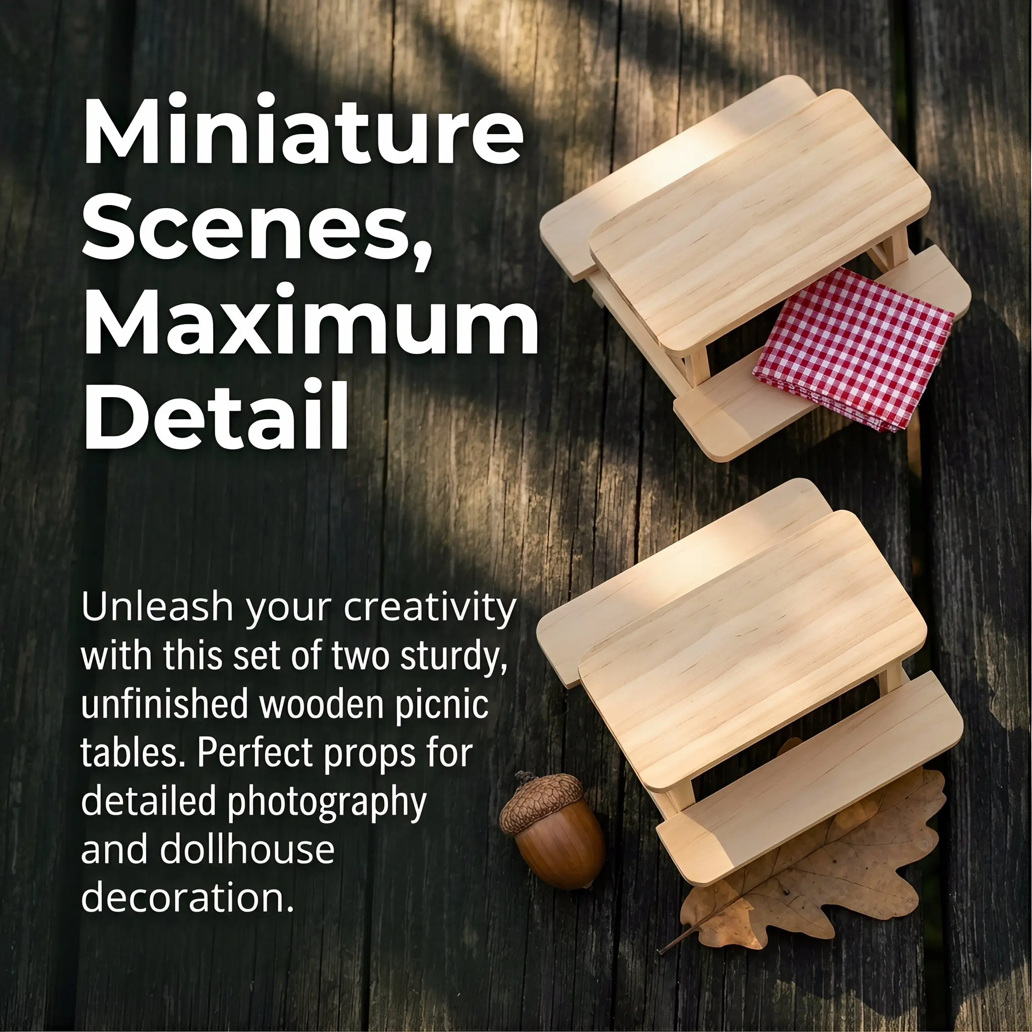 2Pcs Wooden Dollhouse Furniture Set For Cake Decor Miniature Combined Table Chairs Realistic Scene Building Photography