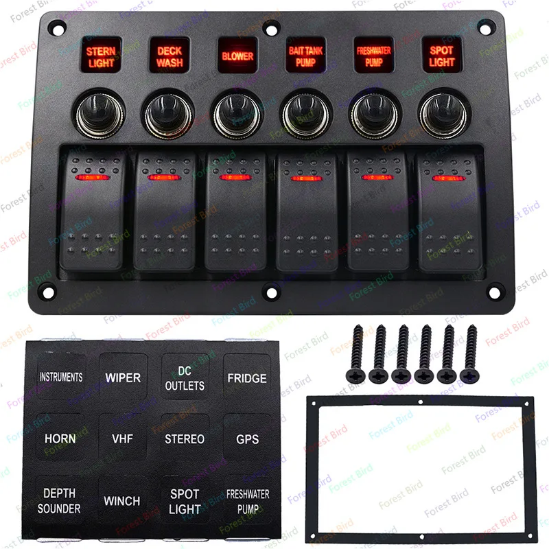 

Yacht Car Universal Modification Switch Combination Panel Six-Position Driving Cab Fittings 12-24V Universal