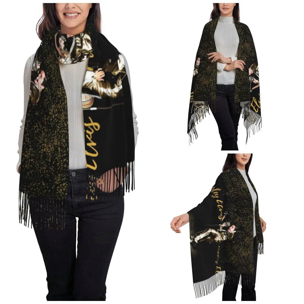 Womens Scarf with Tassel Rock E-Elvis Presley Music Long Winter Warm Shawl Wrap Gifts Cashmere Scarf