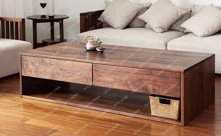 XX solid wood coffee table, simple small apartment living room furniture Japanese black, tea table TV cabinet combination
