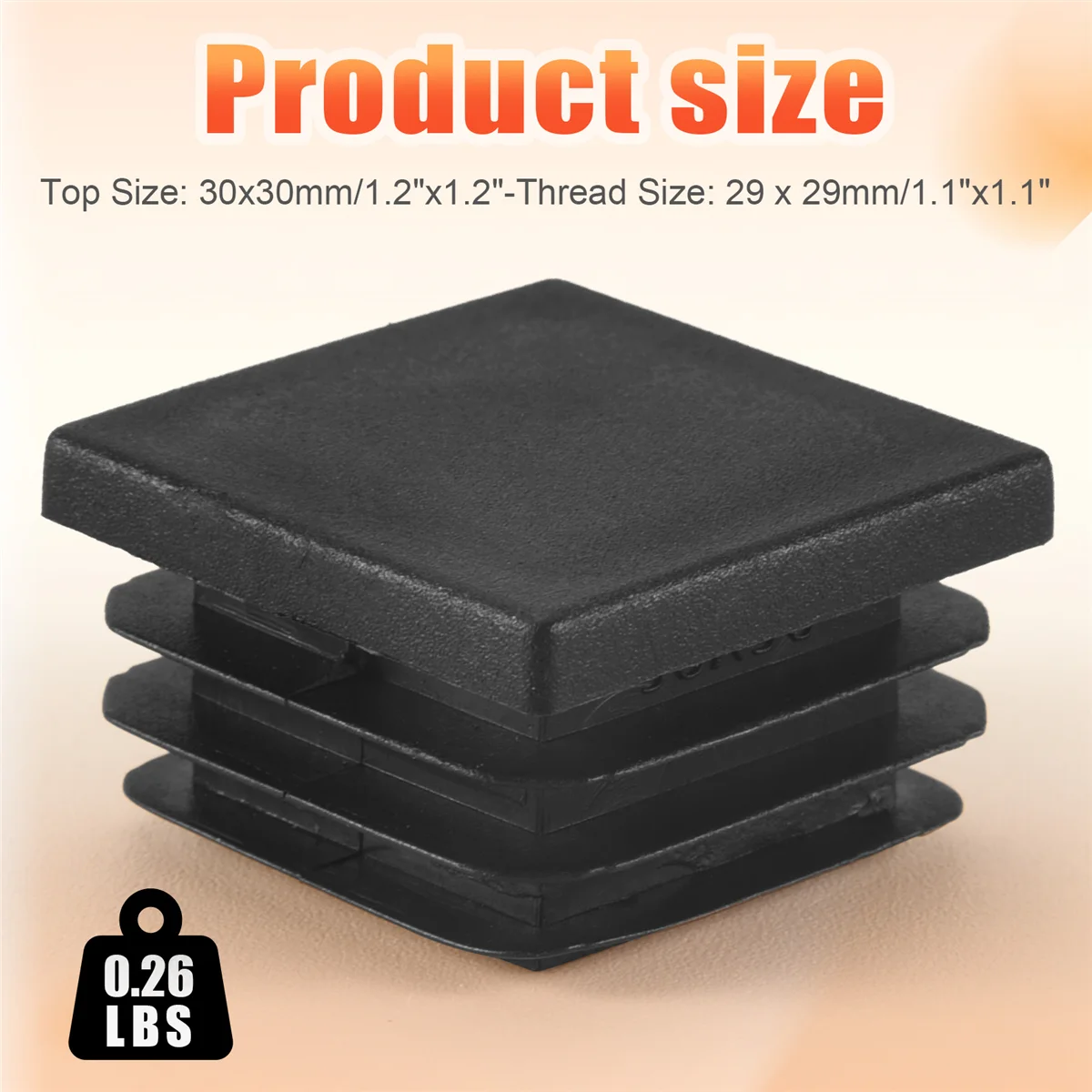 24 Pcs 30mm x 30mm Plastic Ribbed Square End Caps Tube Insert Black image 6