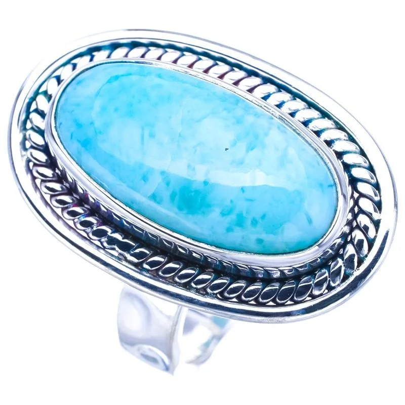 StarGems Natural Larimar  Handmade 925 Sterling Silver Ring 6 F0216