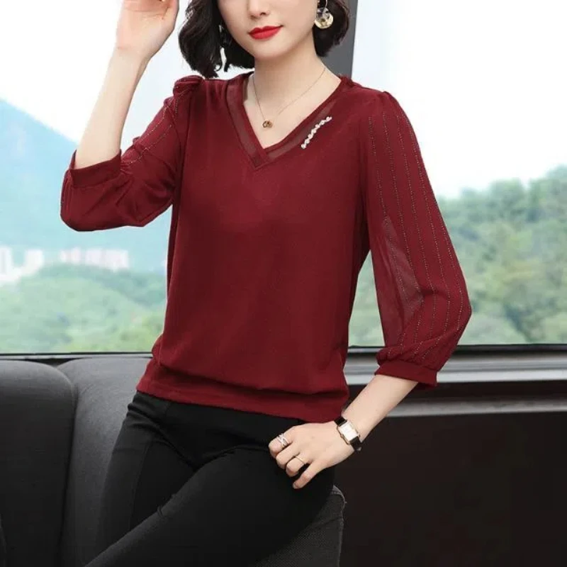 Mom's New Women's Western-style Noble Temperament Fashionable Base Shirt Middle-aged Zodiac Year Red Top