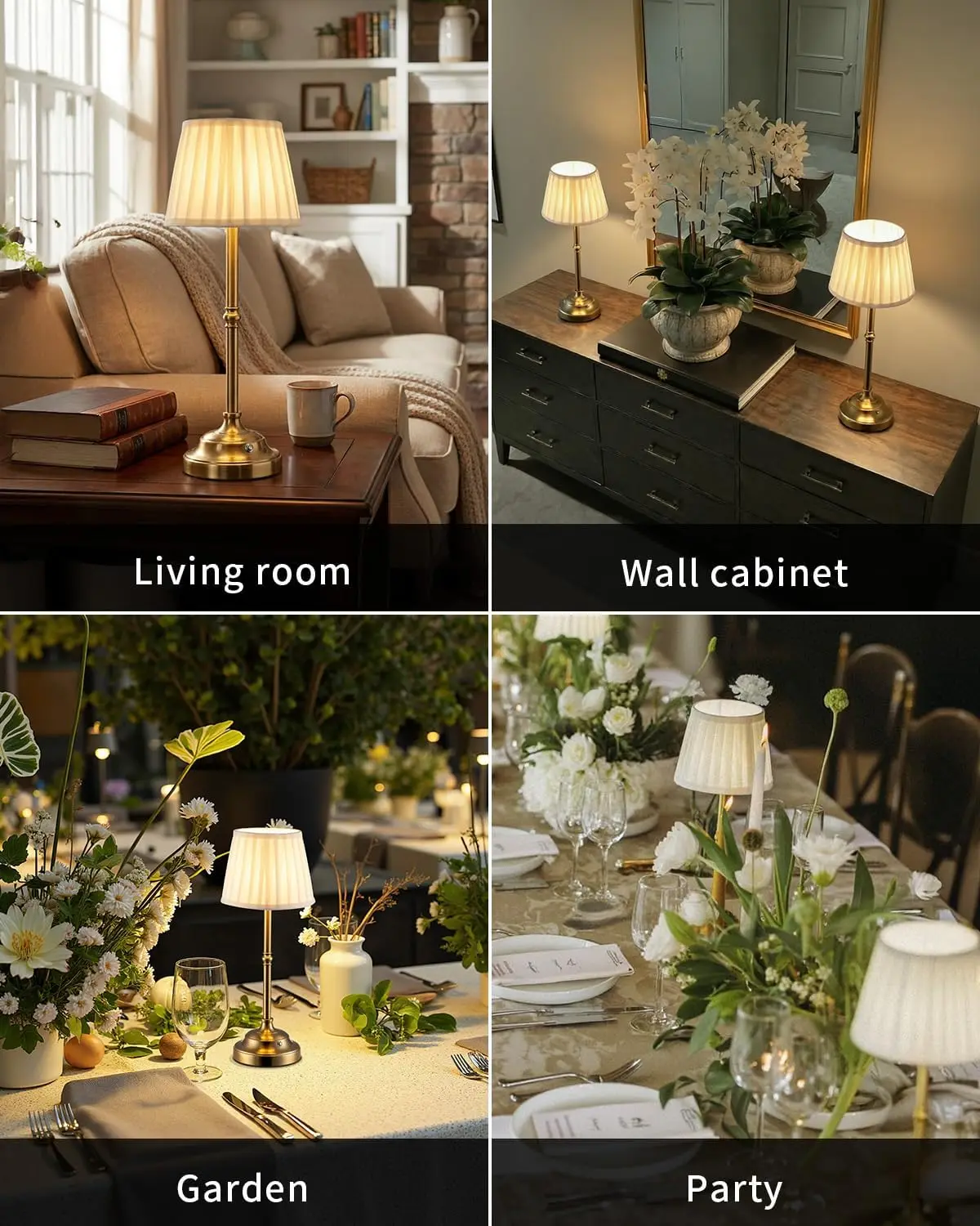 Set di 2 Lampade da Tavolo LED Senza Fili, Ricaricabili e Dimmerabili con Paralume in Tessuto per Camera da Letto e Sala da Pranzo