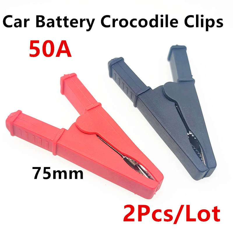 

2Pcs 50A Red + Black 75mm Insulated Crocodile Crocodile Car Caravan Van Battery Test Lead Clips Best Promotion Alligator Clips