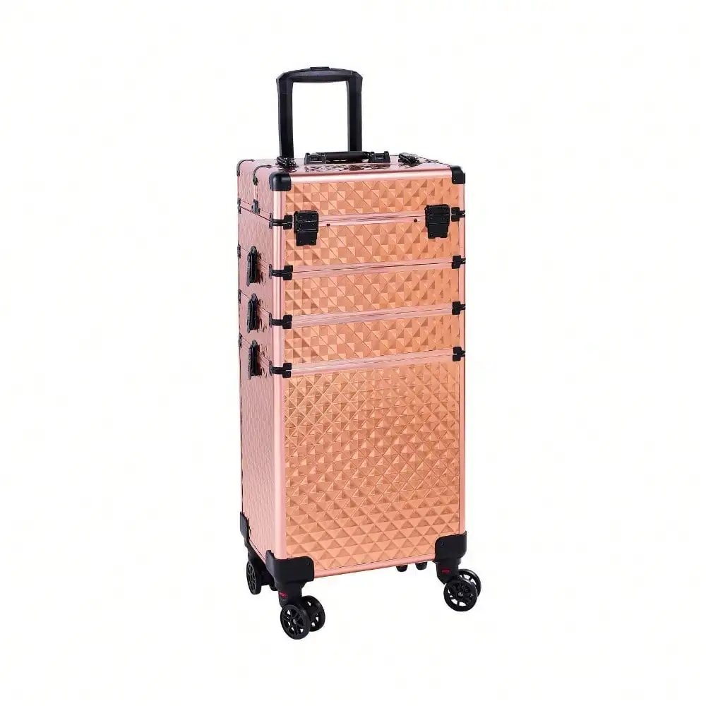 4 in 1 Rolling Makeup Case Train Case Cosmetic Trolley Makeup Case Organizer