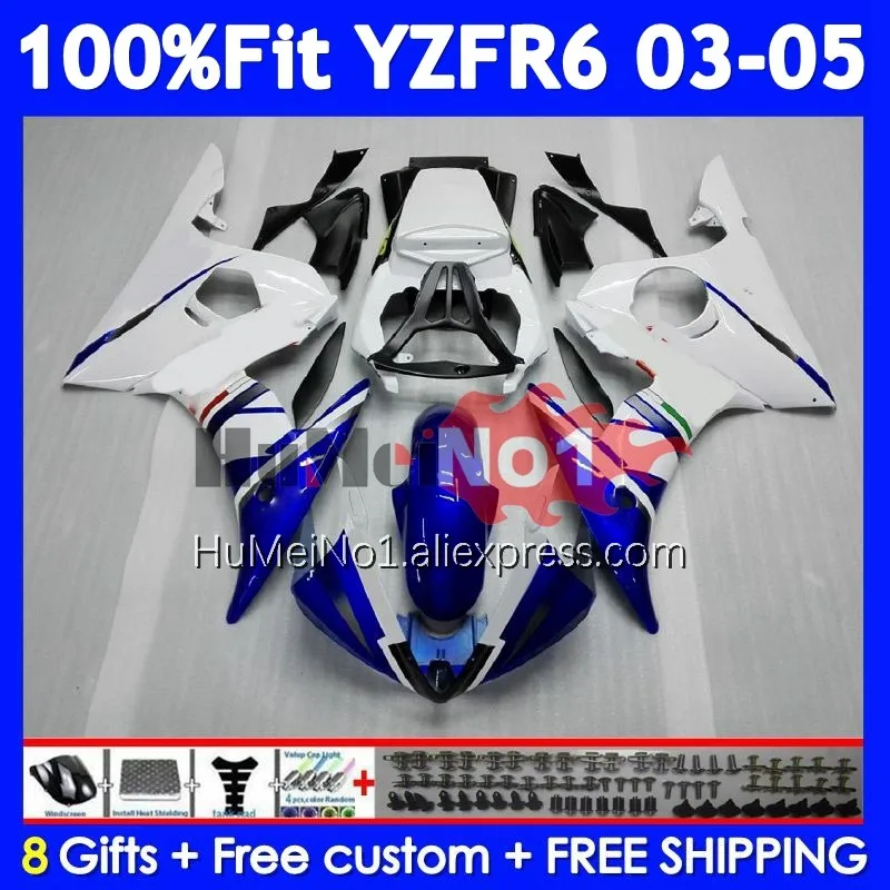 OEM Body For For YAMAHA YZF-R6 YZF R6 R 6 YZF Blue white 600 CC 356No.16 YZF600 YZFR6 03 04 05 YZF-600 2003 2004 2005 Fairing