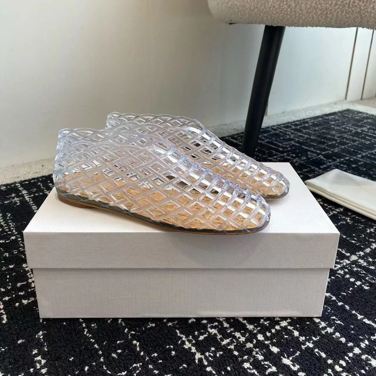 Summer New Trendy Plastic Jelly Single Shoes Women's Flat Bottom Comfortable Hollow Woven Crystal Breathable Ballet Dance Shoes