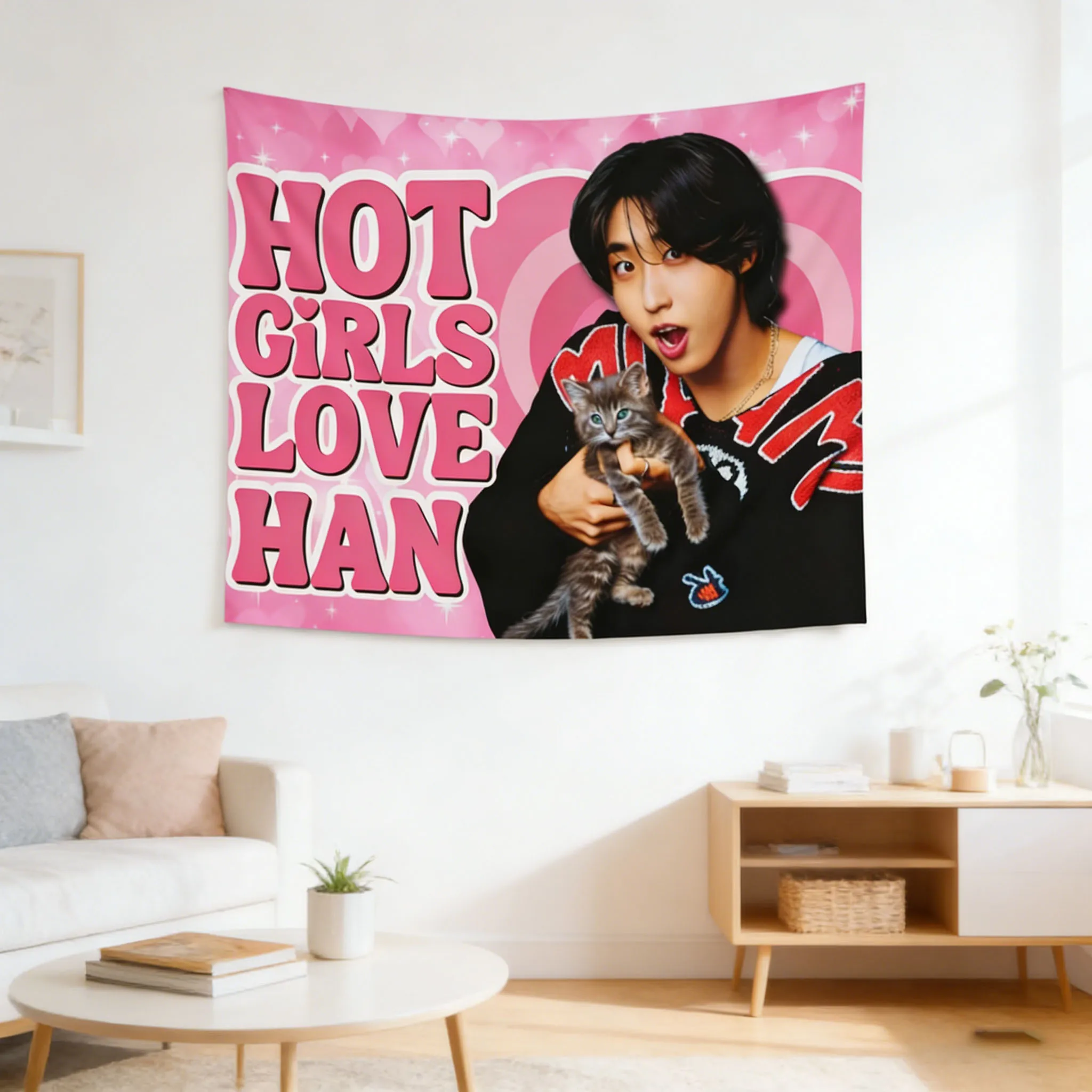 SKZ Han Jisung Pink Amerikanische Flagge Wandteppich Kpop Idol Wandbehang Pink Amerikanische Flagge Wandteppich Schlafzimmer Ästhetische Wanddekoration