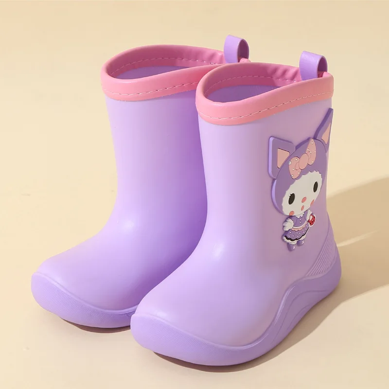 

Детские непромокаемые сапоги Kuromi Sanrios Cinnamoroll My Melody, противоскользящая студенческая обувь Kawaii для мальчиков и девочек, водонепроницаемая обувь