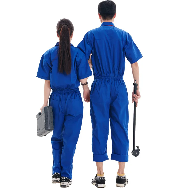 Short-sleeved One-piece Overalls Set  Wear-resistant and Breathable Steam Machine Repair Short-sleeved  Labor Insurance Overalls