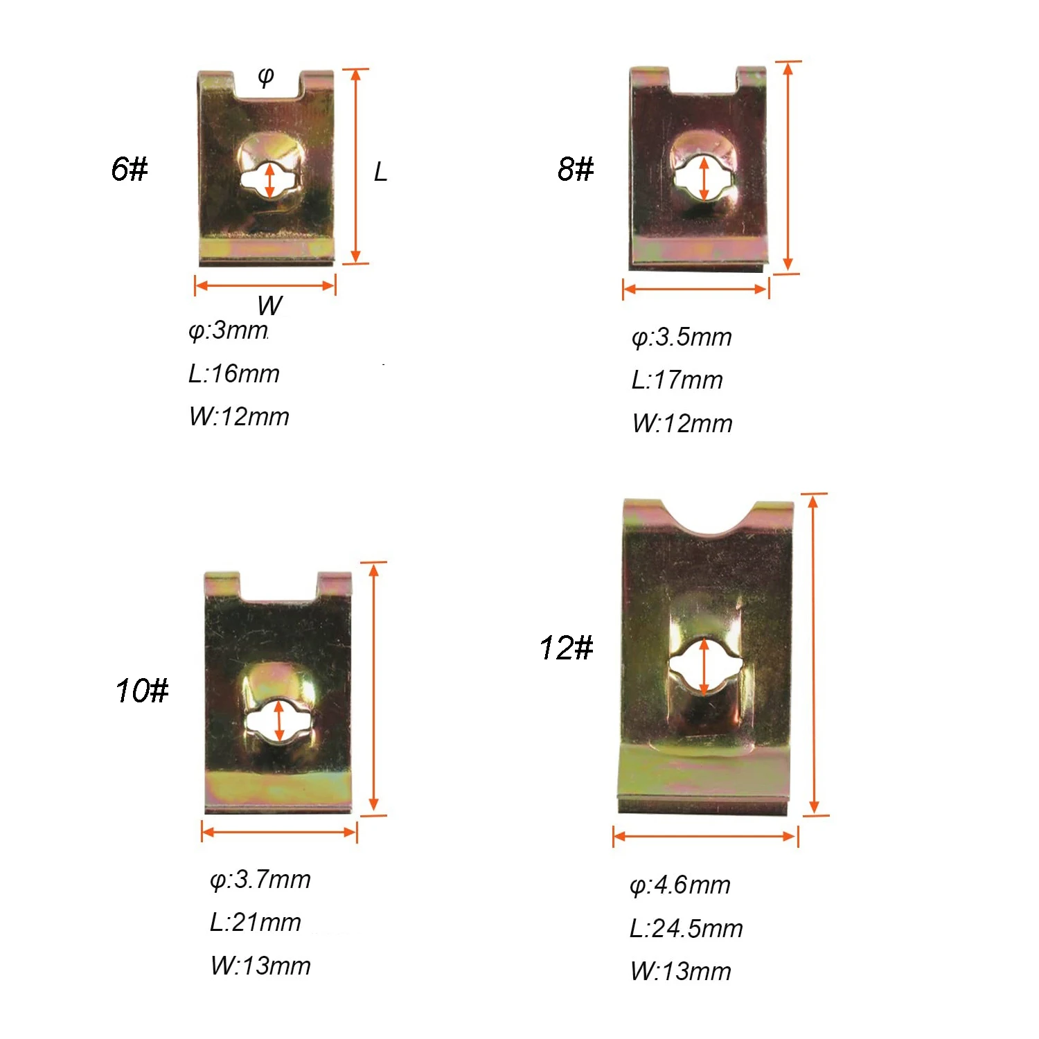 120 Stück Stahl-Clipmuttern/Blattfeder-U-Muttern, Sortiment an Schnellbefestigern – ideal für die Montage von Verkleidungsteilen an Autos und Motorrädern. – Detail 2