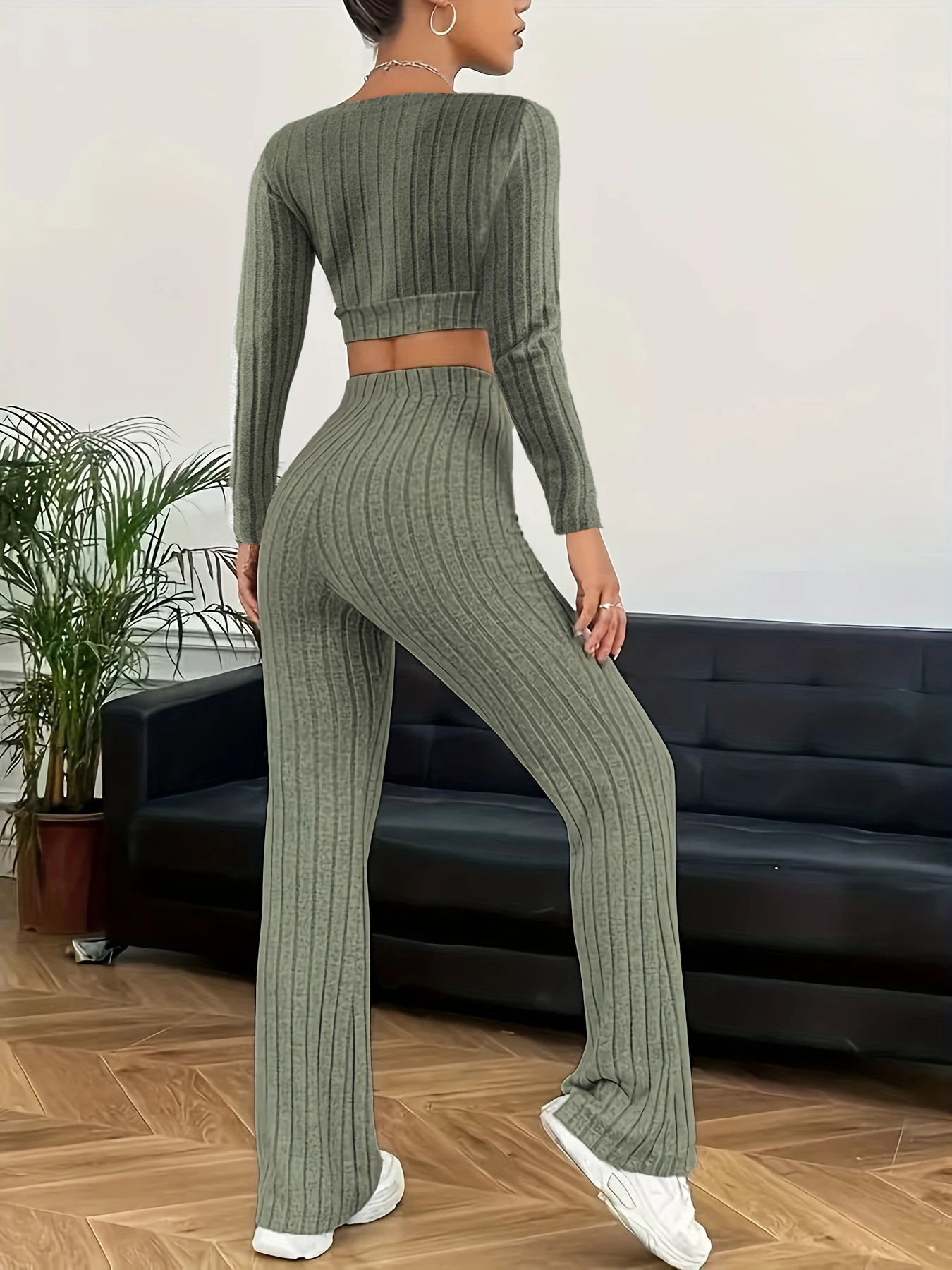 Women's Autumn and Winter Loungewear Set, Sporty Style, Slim Fit, Simple and Comfortable, Long-Sleeved, High-Waisted Pants, Flee 5