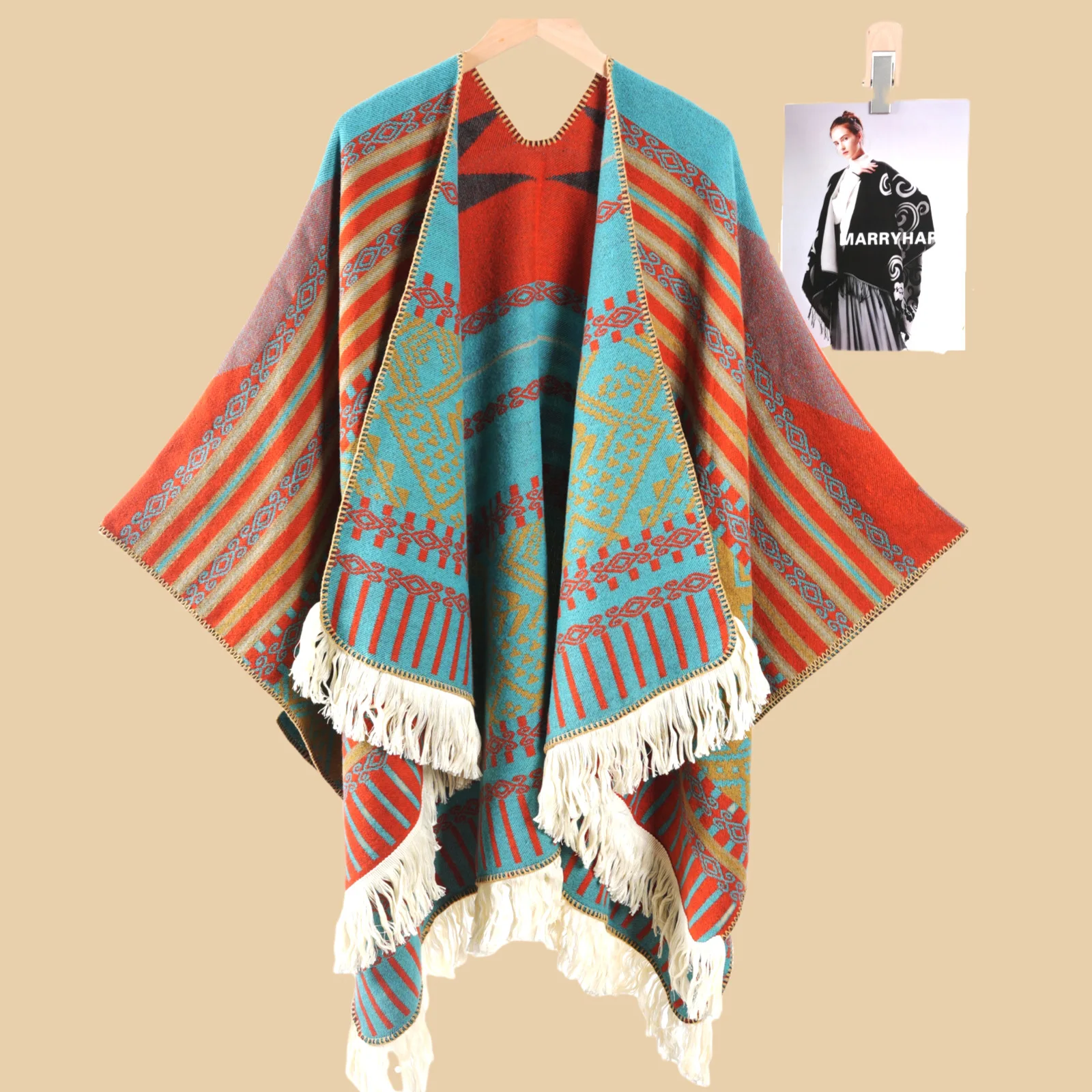 New Ethnic Style Travel Shawl Women's Cover-Up Poncho Cape Split Design