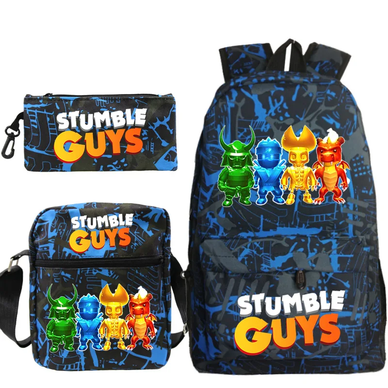

3pcs Stumble Guys Backpack Anime School Bag Teenagers Cosplay Canvas Schoolbags Student Cartoon Lunch Bag Pencil Case Gift Toy