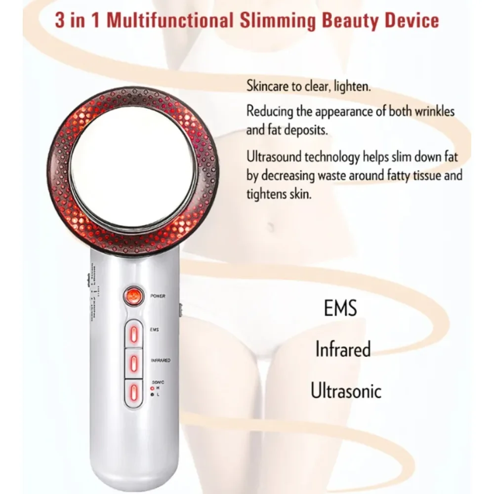 

Ultrasonic Body Contouring Device, Slimming and EMS Facial Massager, Infrared Firming Therapy, at Home