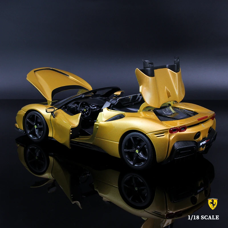 Bburago 1:18 Gold Glitter Authentic Ferrari SF90 Spider Stradale Authentic Licensed Alloy Luxury Car Die Casting Model Toy