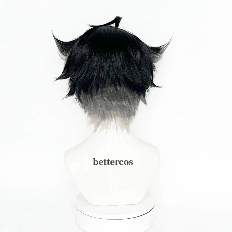 NewWriothesley Cosplay Wig Fontaine 30cm Black Gradient Gray Wigs Heat Resistant Synthetic Wigs Party Wig + Wig Cap2025