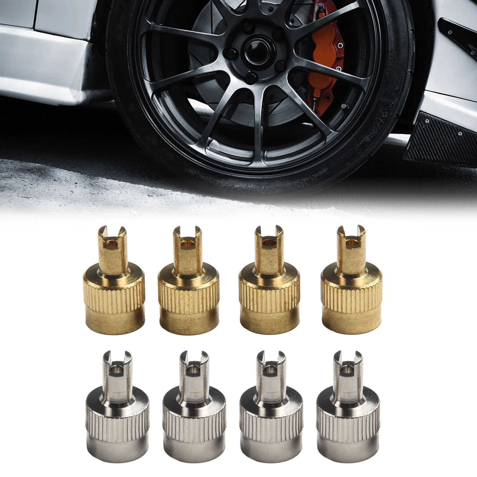 8pcs Car Valve Key Metal Valve Cap With Key Valve Extractor Car Valve Cap Automobiles Wear Accessories