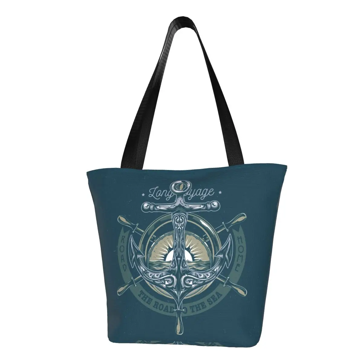 Custom Funny Printed Retro Vintage Nautical Anchor Shopping Tote Bag Washable Canvas Shopper Shoulder Sailor Handbag