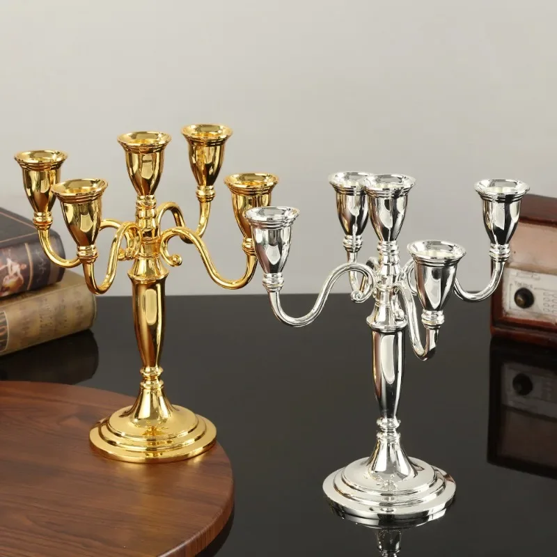 European alloy candle holder light luxury smooth surface three heads five heads candle holder restaurant romantic candlelight di